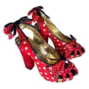 Irregular Choice Womens Sz 36 Red Polka Dot Slingback Aphrodite Heels Rockabilly
